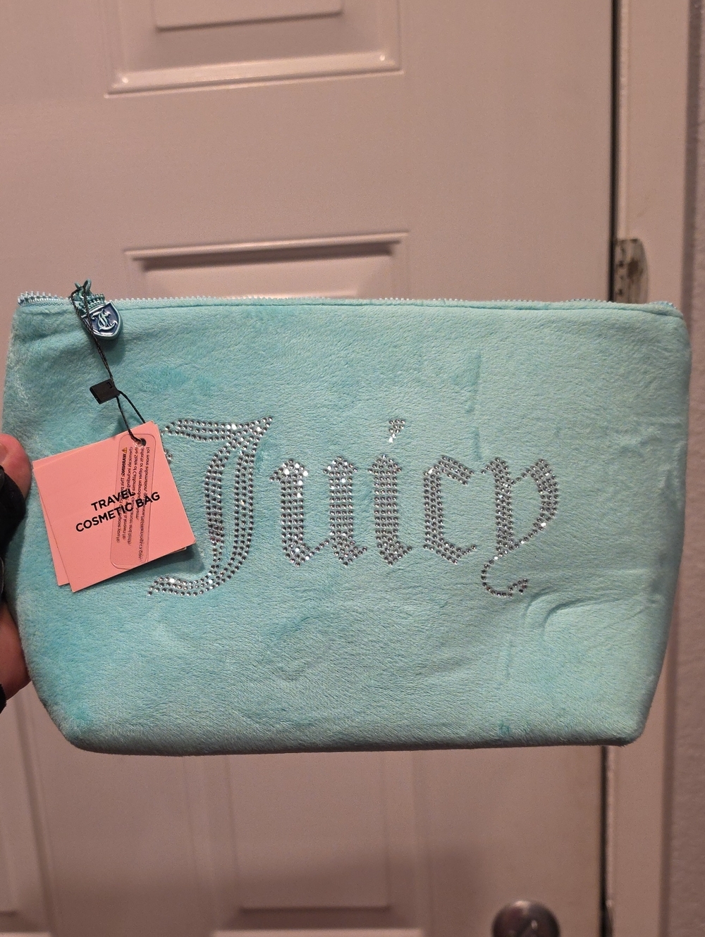 Juicy Couture Aqua Blue Crystal 'Juicy' Cosmetic Pouch
